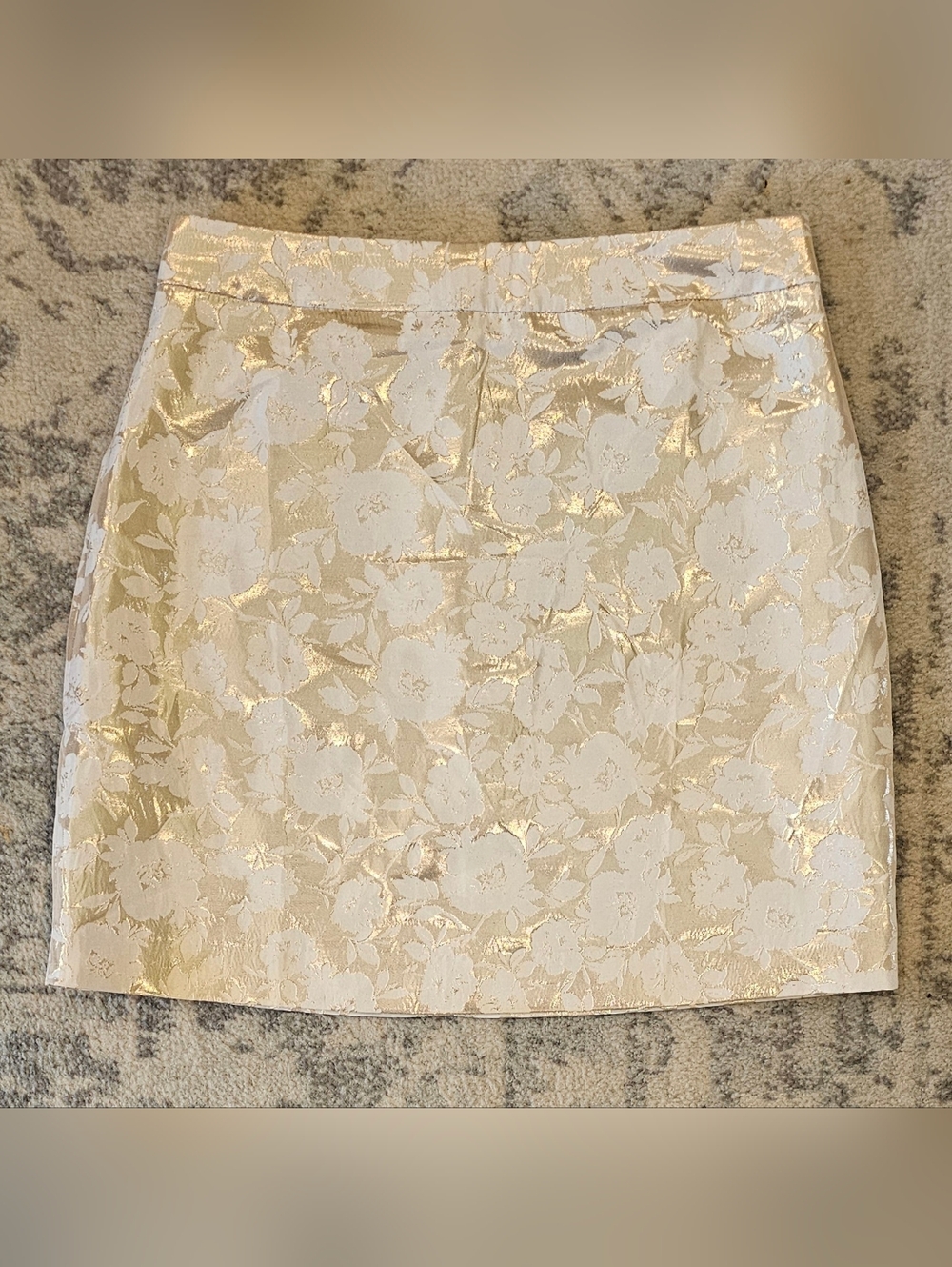 J. Crew Gold and Cream Floral Jacquard Pencil Skirt